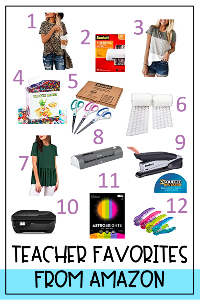 Here are my top amazon picks featured in a collage. From classroom supplies to clothes.