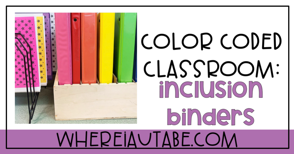 image featuring inclusion binders for a color coded classroom