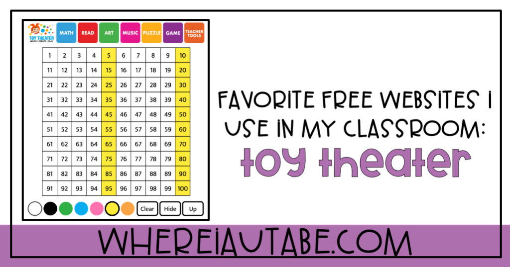 free websites I used in my classroom. Picture featuring hundreds chart from Toy Theater