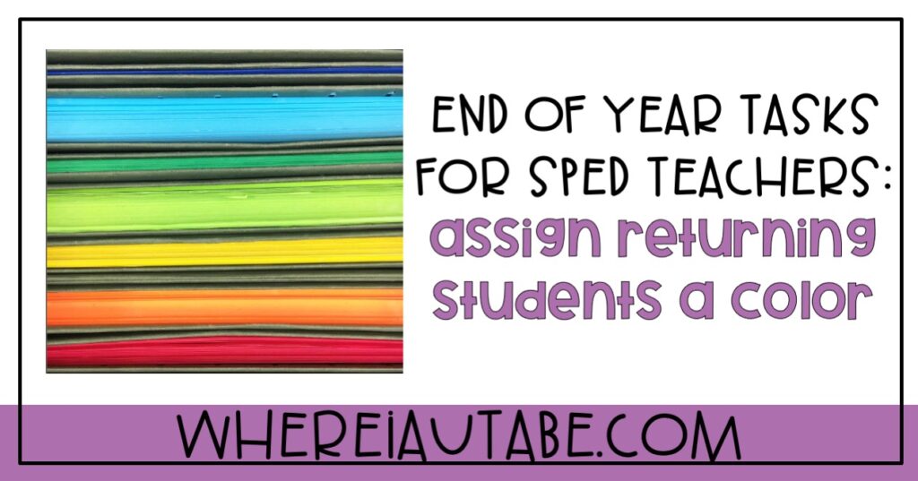 end of year tasks for sped teachers. image features colored paper