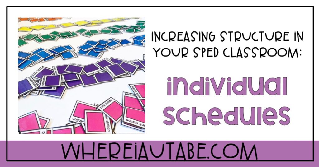 sped classroom set up image featuring individual schedule icons