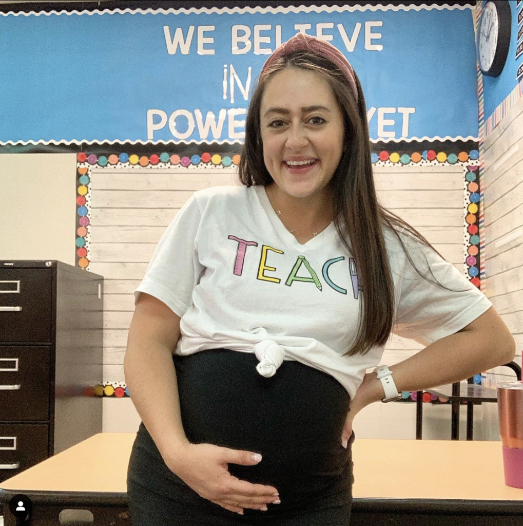 image featuring teacher teaching while pregnant