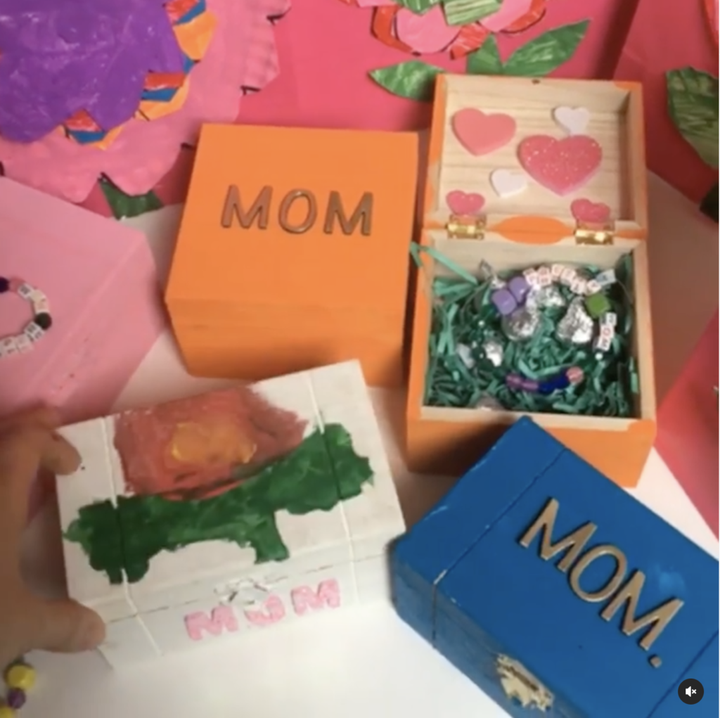 mother's day card and gift ideas blog post featuring image with wooden jewelry box