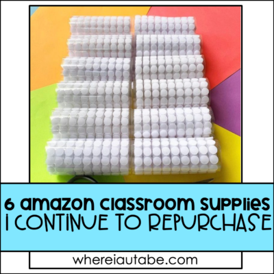 amazon classroom items blog post image featuring several rolls of velcro dots.