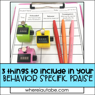 blog post image about behavior specific praise featuring behavior chart